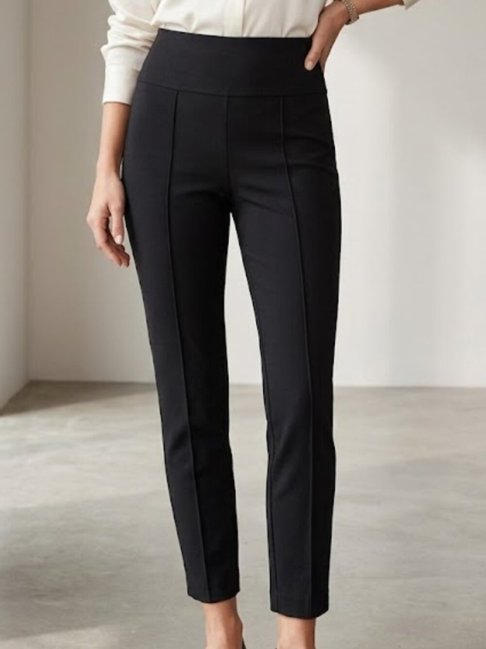 Maze Womens PM Petite Black Pull On Front Pintuck Seam Stretch Ankle Pants PM